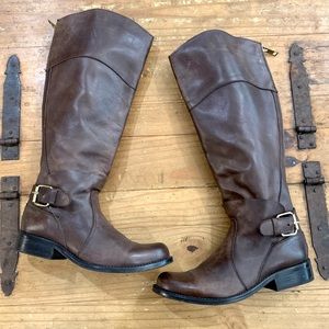 Steve Madden Buckle Spat Leather Boots Equestrian Classic Preppy Moto Neutral
